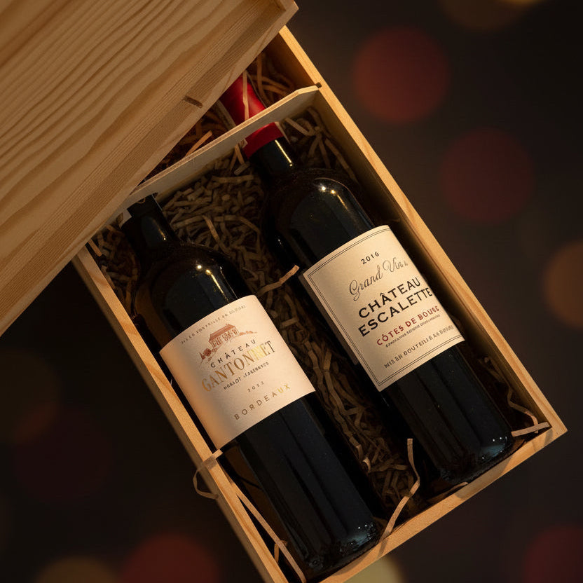 Two French Wine Wood Box Gift