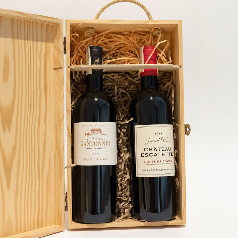 Two French Wine Wood Box Gift
